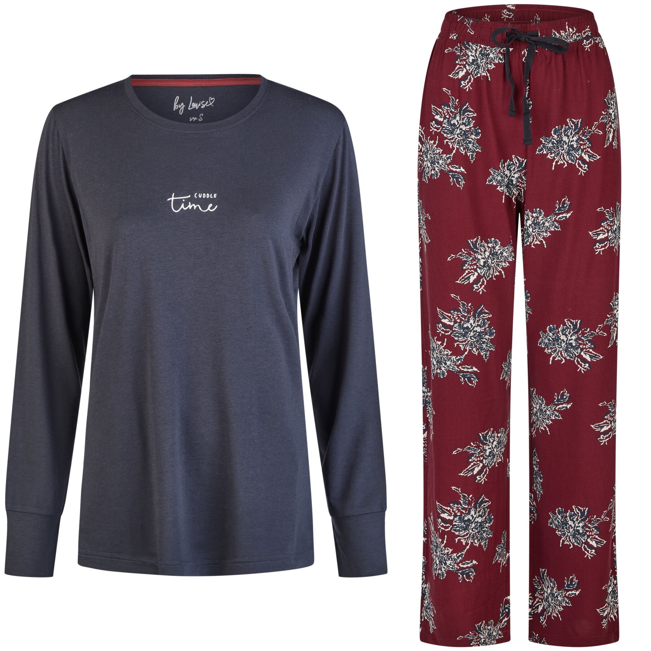 Damen Pyjama Lang Blau - Rot