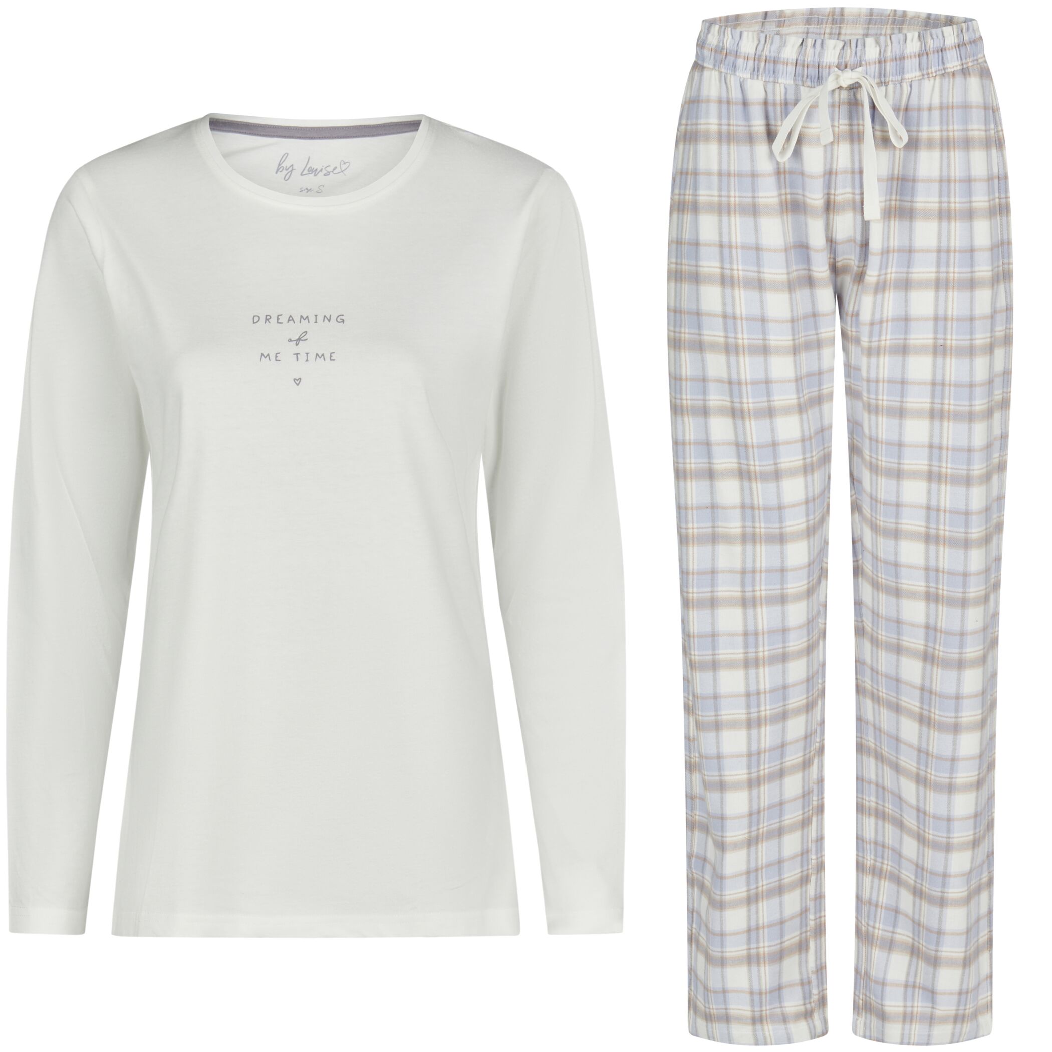 Damen Flanell Pyjama Lang Weiß