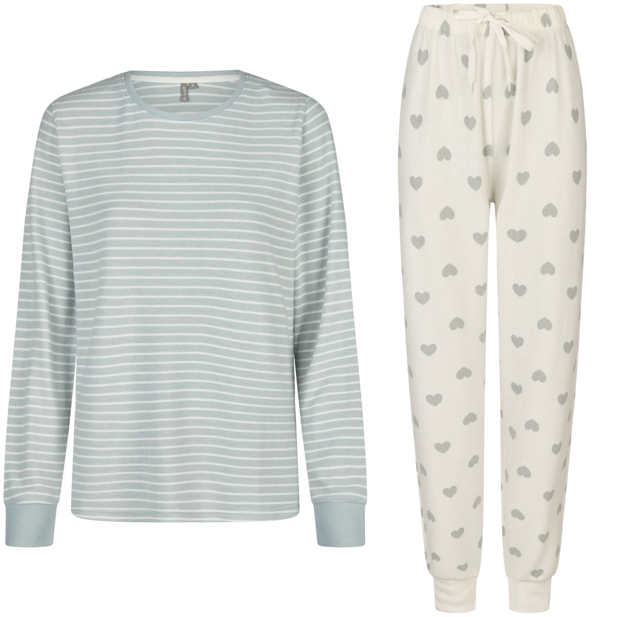 Damen Hausanzug Lang Strick Streifen Herzen