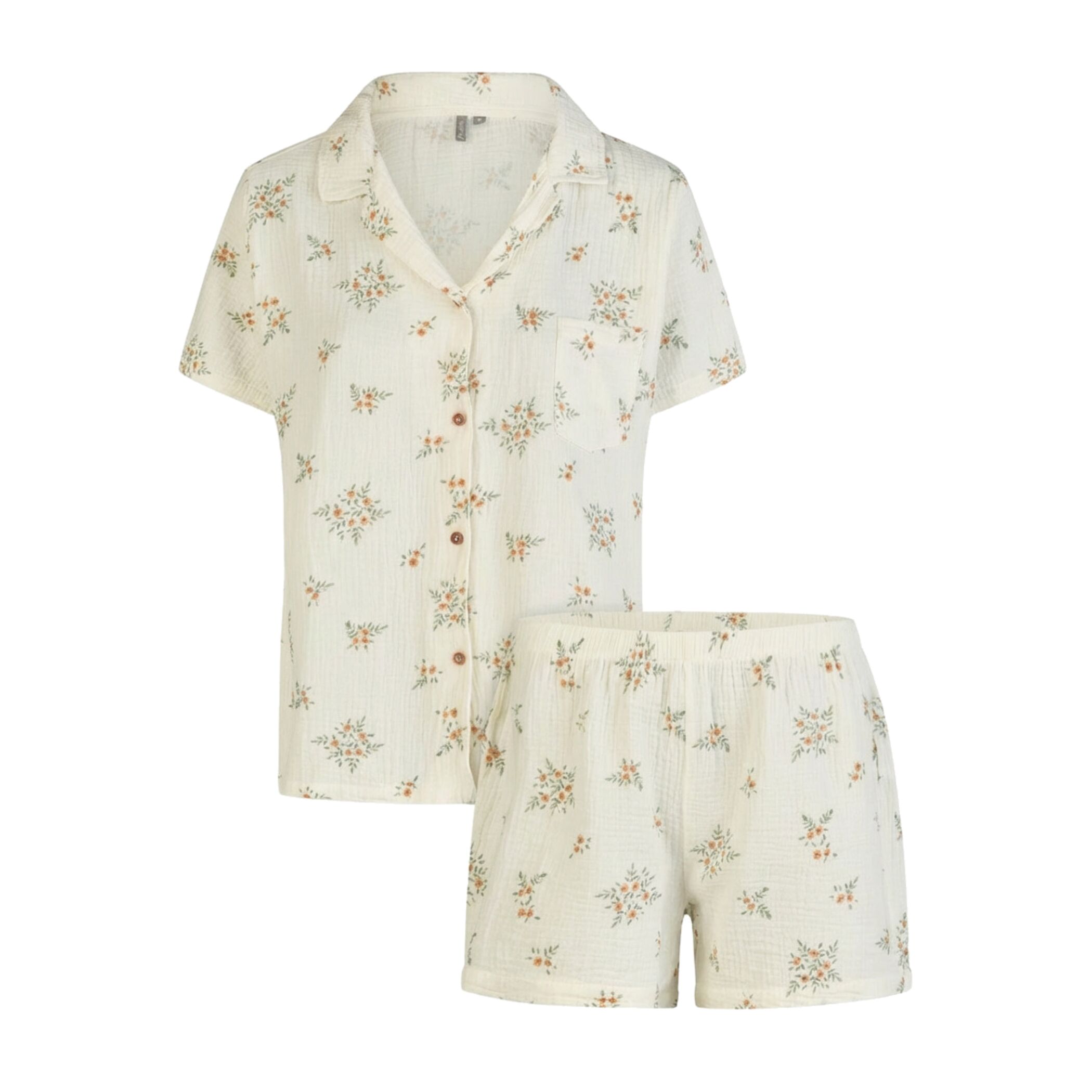 Damen Pyjama Kurz Musseline Floral