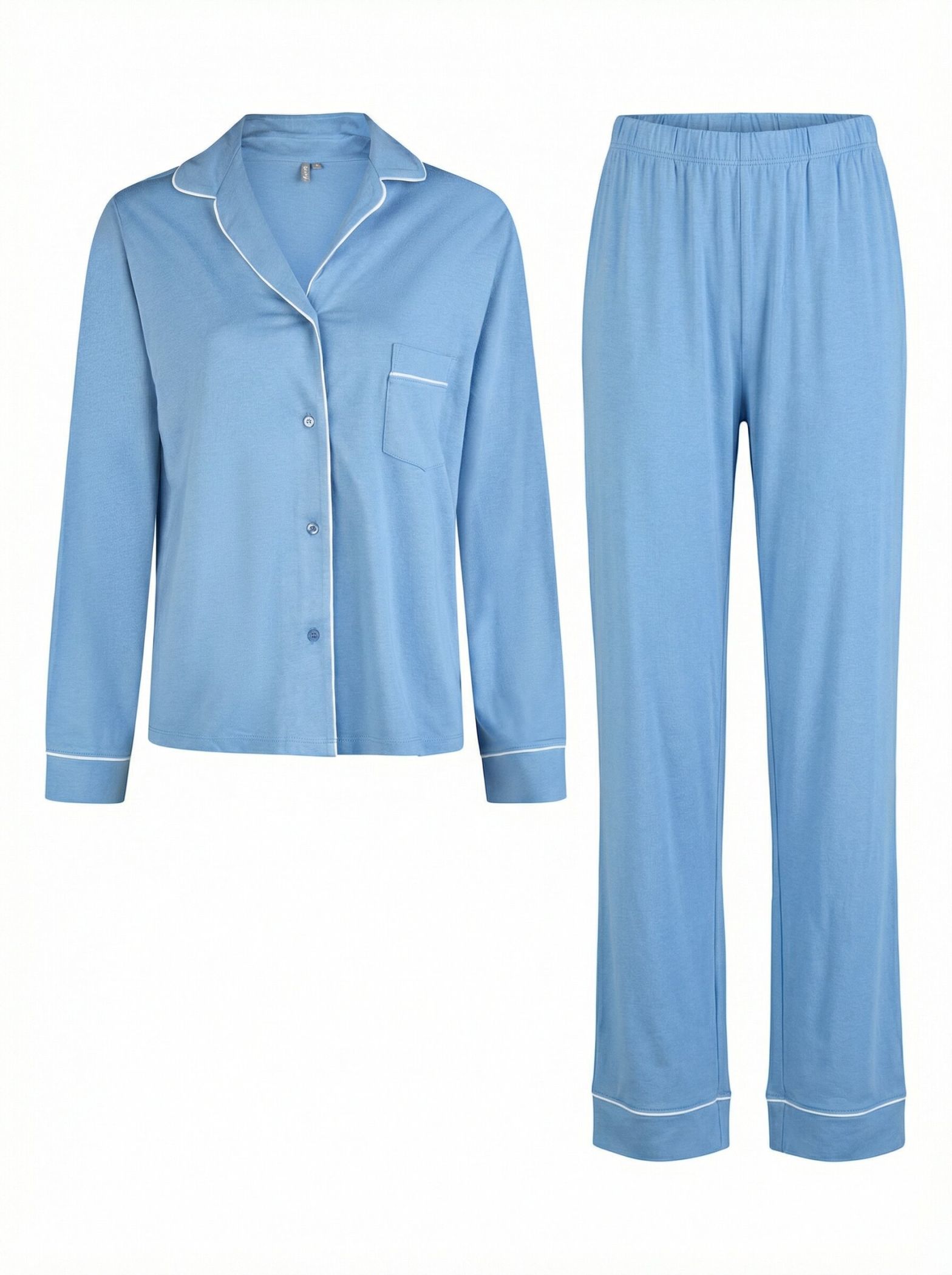 Damen Pyjama Button Down Set Blau