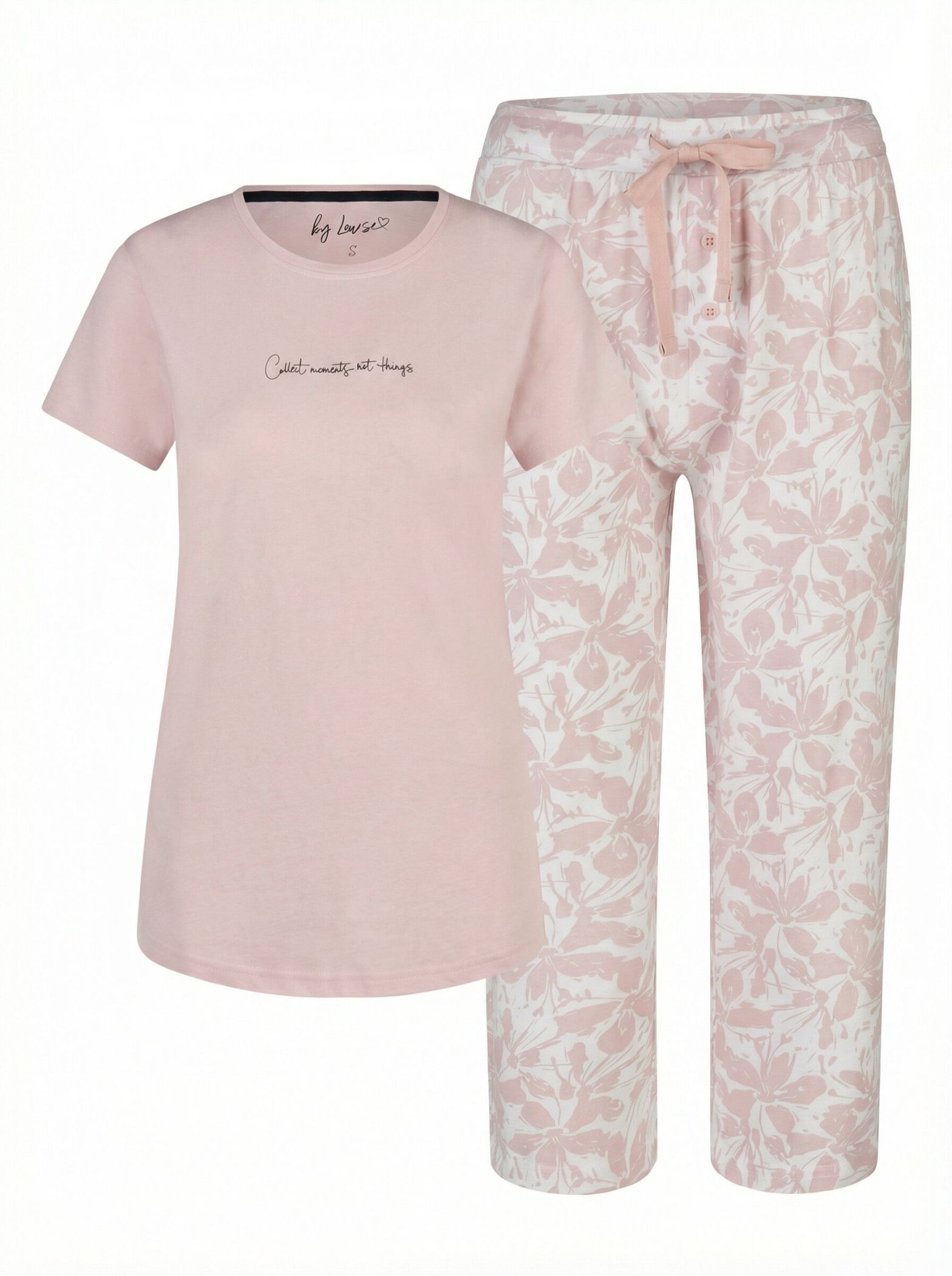 Damen Pyjama Kurz Capri Rosa Floral