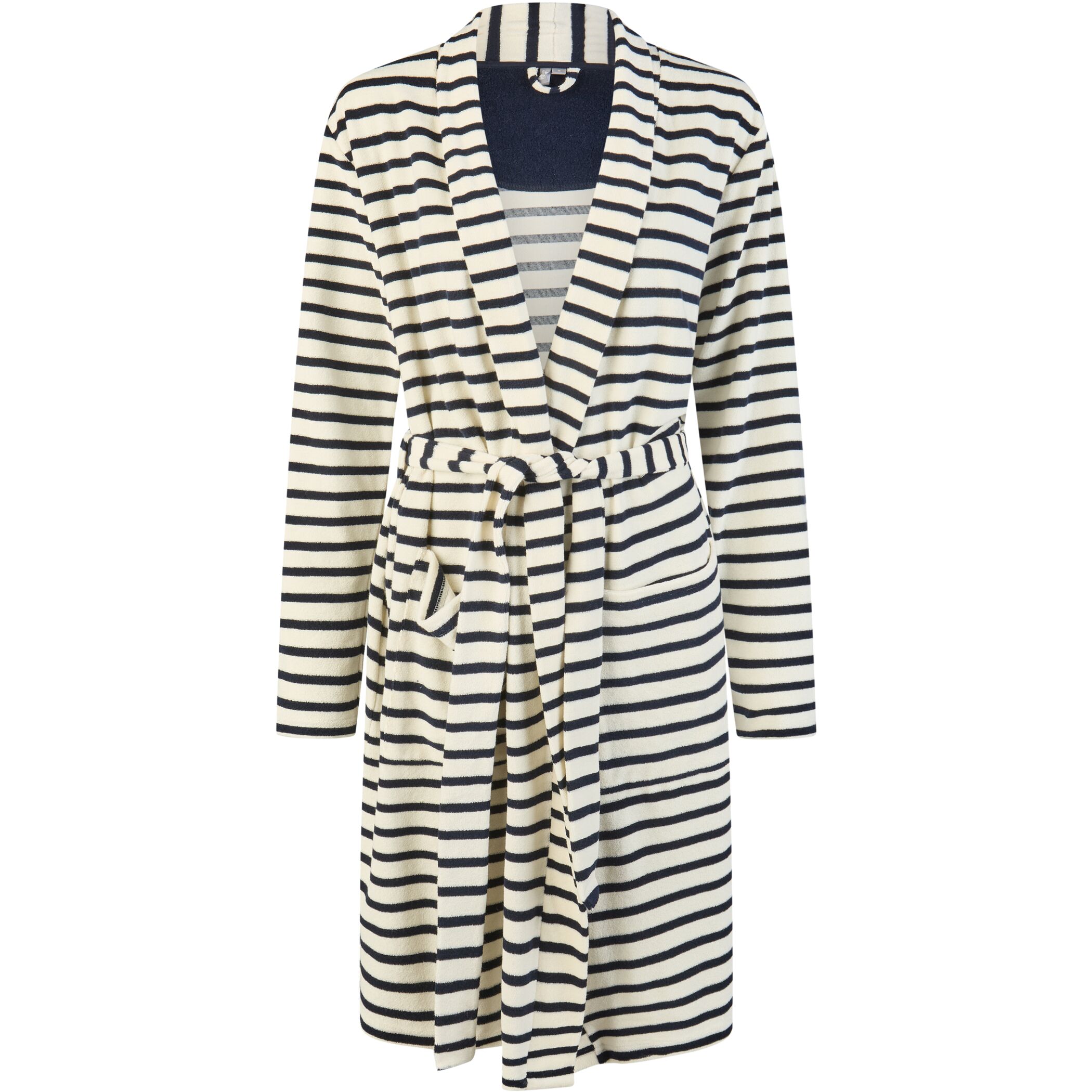 Damen Bademantel Gestreift lang mit Gürtel