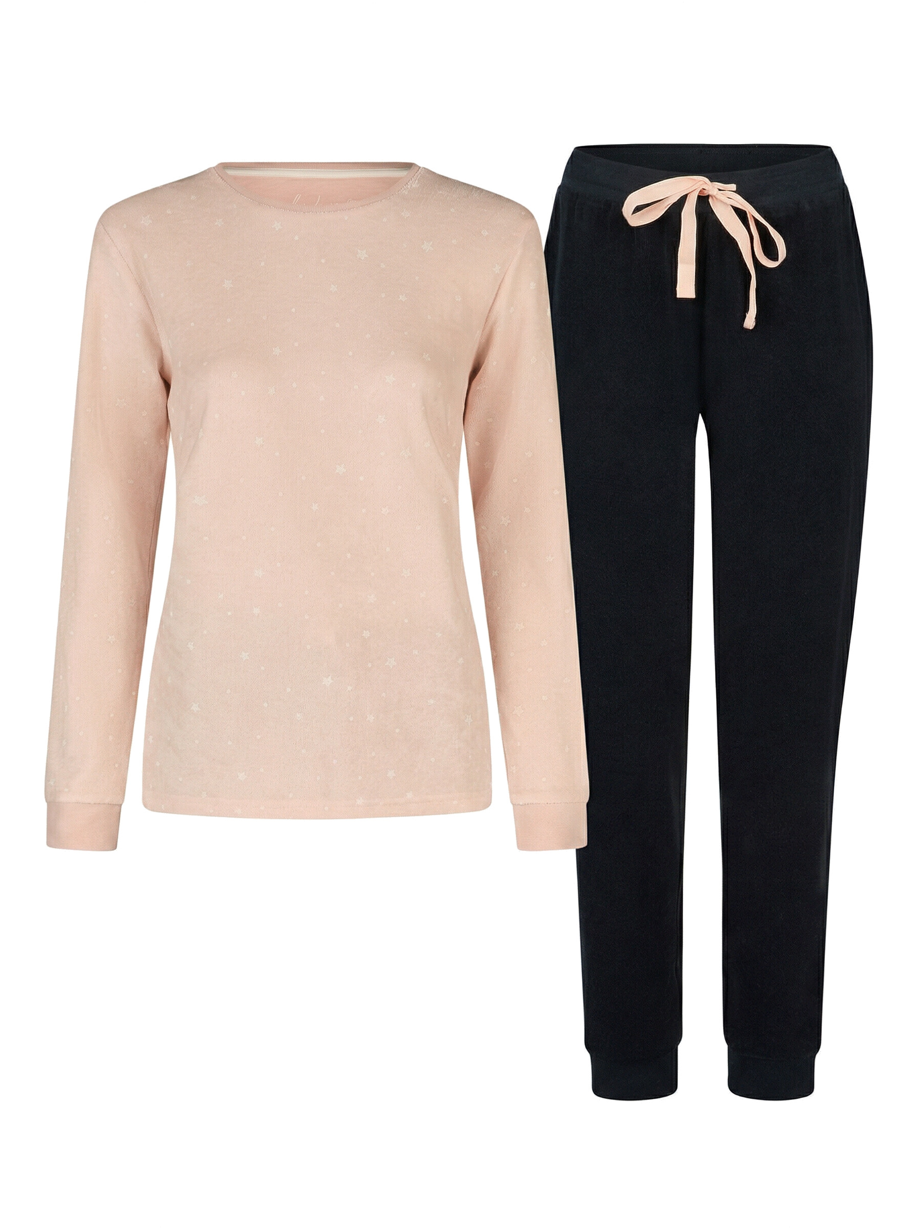 Damen Pyjama Frottee Lang Rosa Sterne