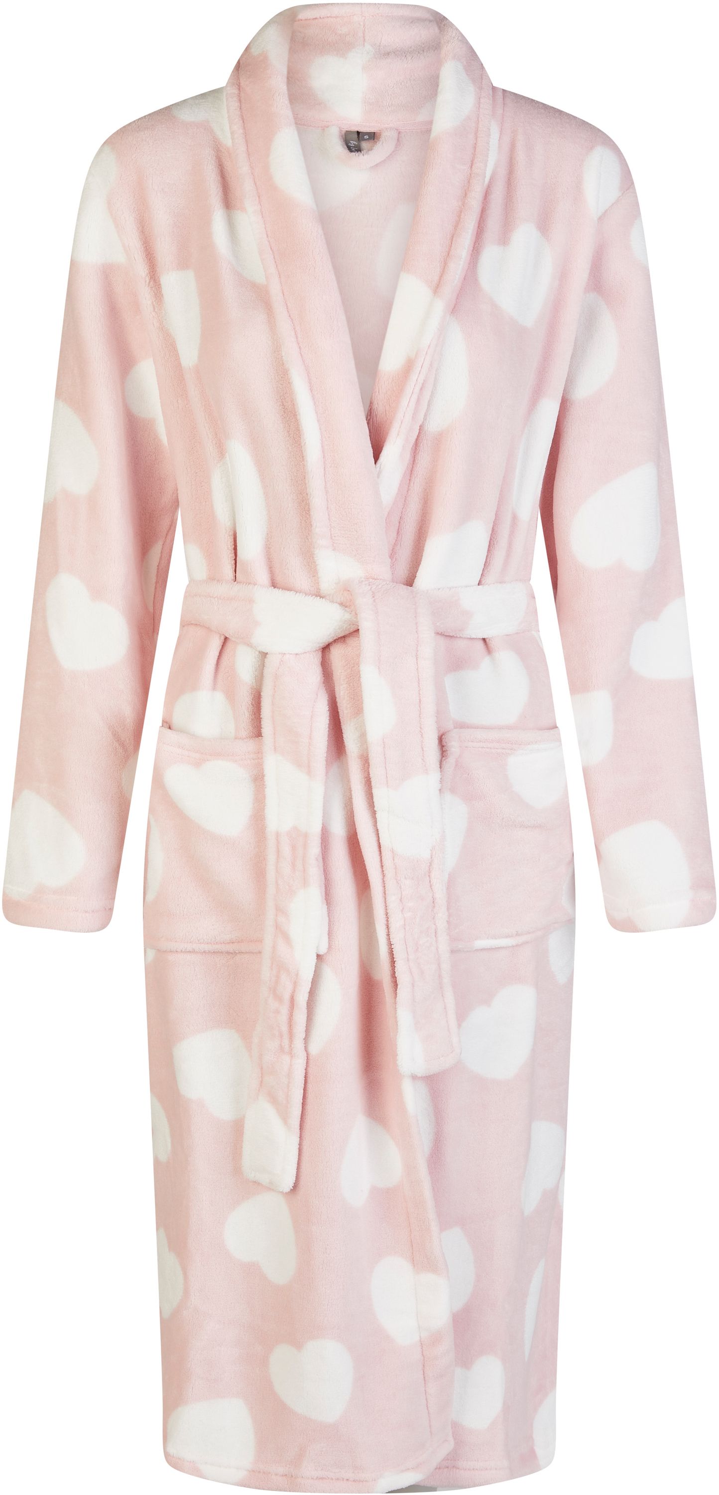 By Louise ladies bathrobe sauna dressing gown long with belt pink hearts