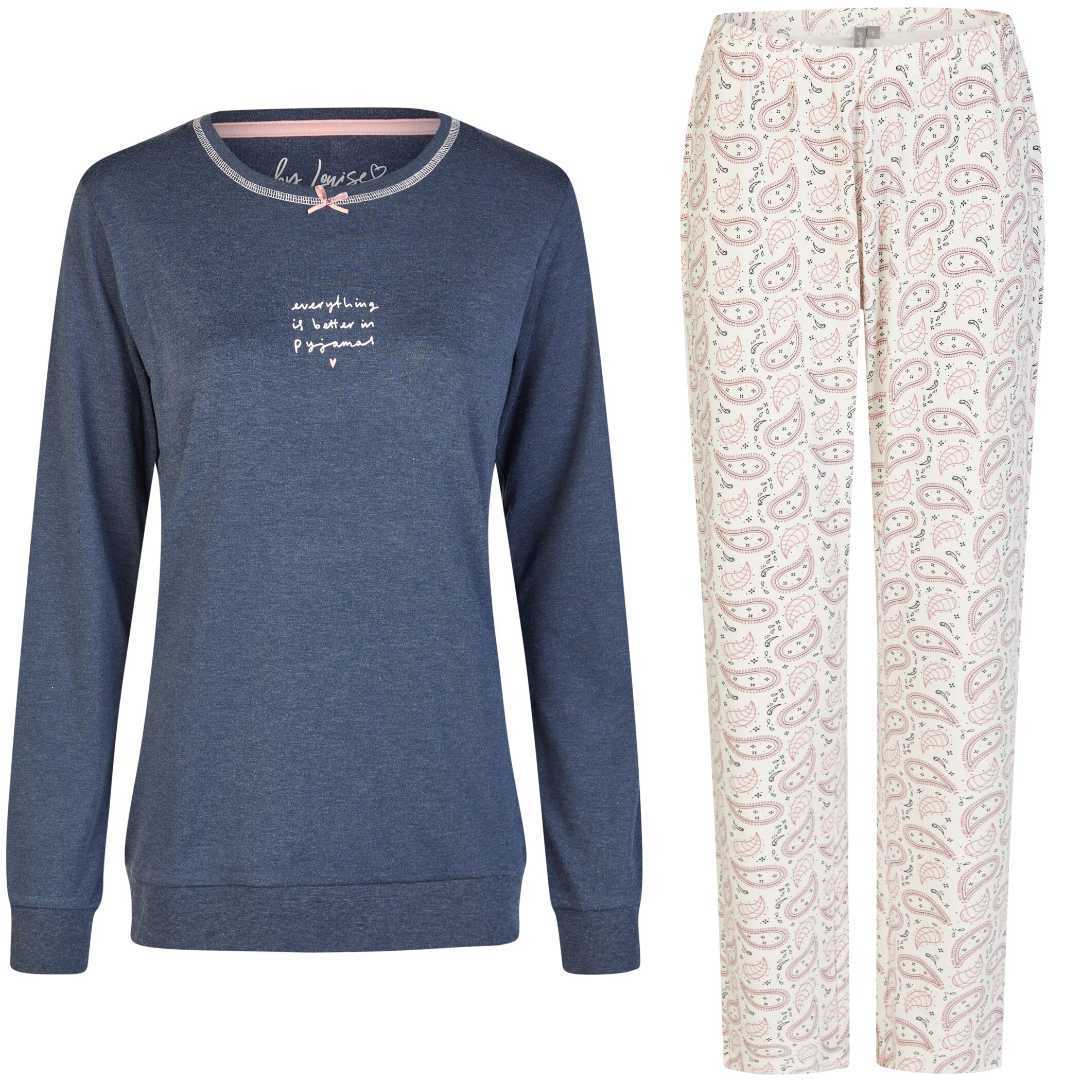 Damen Pyjama Interlock Lang Blau