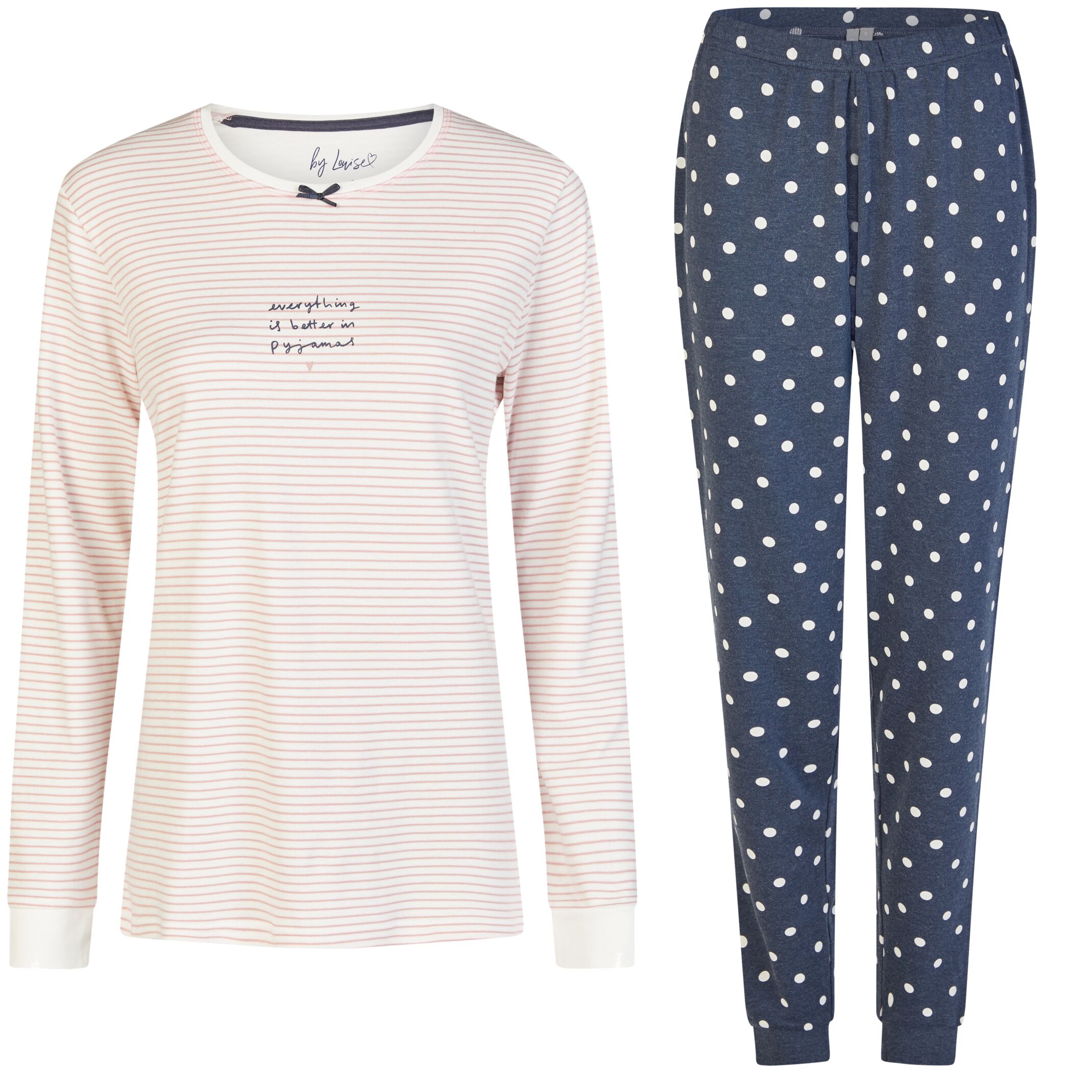 Damen Pyjama Interlock Lang Gestreift