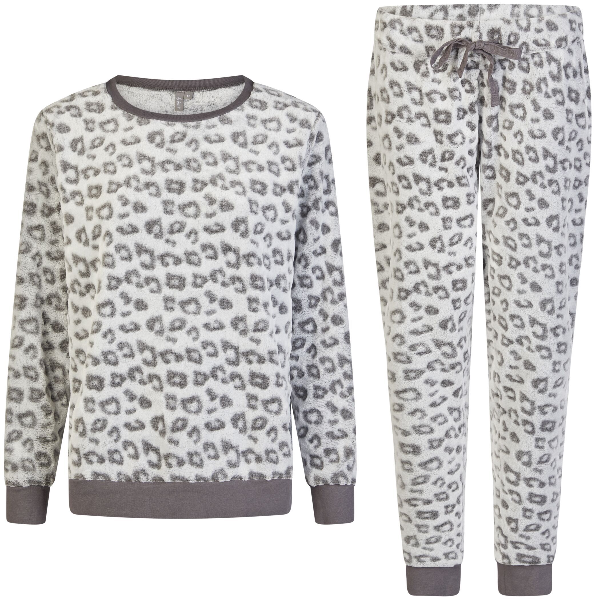 Damen Pyjama Fleece Lang Leopardenmuster
